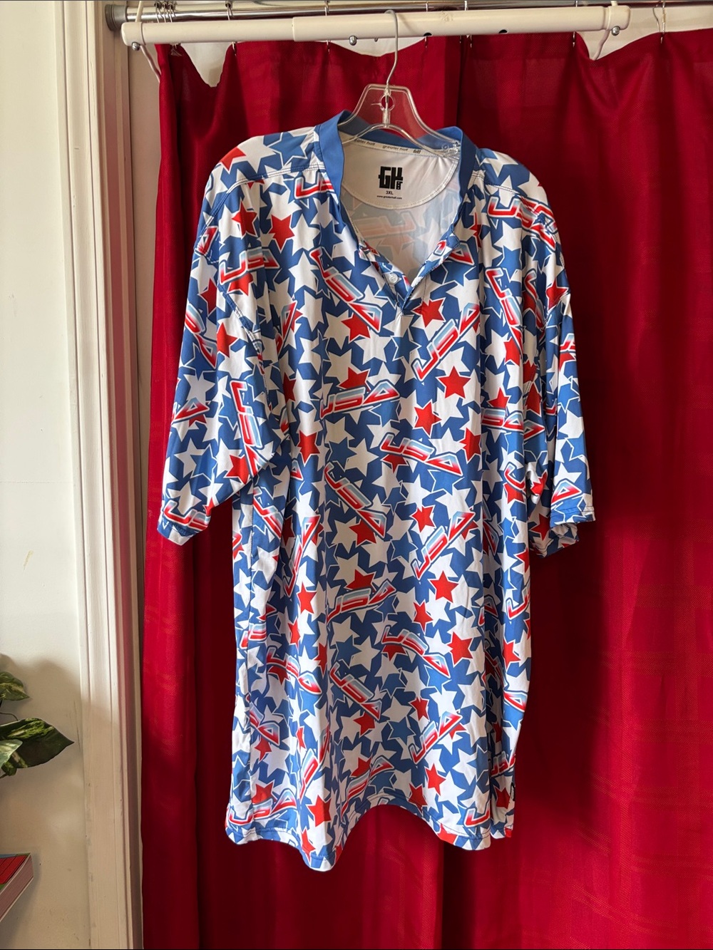 Men's Short Sleeve Star Print Polo - Red, White & Blue